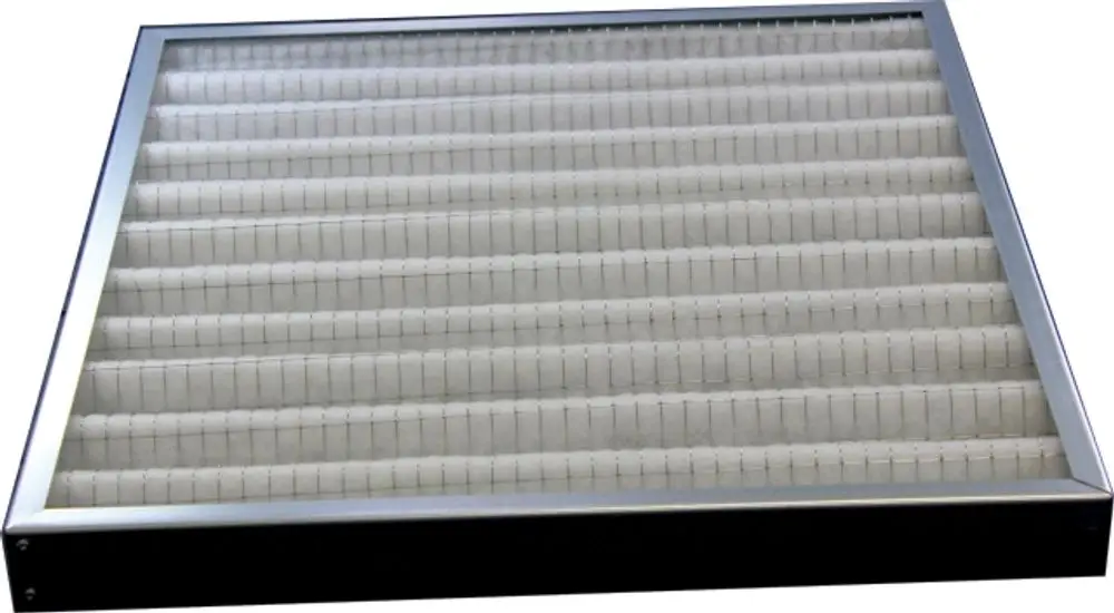 Filterkassette mit metallischem Rahmen und Faltfilterelementen, geeignet für Luftreinigungssysteme, sichtbar als Produkt der Marke Wolf.